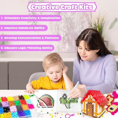 Fuse Beads Kit - 48 Colors 5mm Fuse Beads Set with Pegboards, Ironing Papers and Accessories, Fuse Beads 2 Boxes, DIY Craft Kits for Kids, Arts and Crafts Gifts for Girls & Boys Christmas Birthday