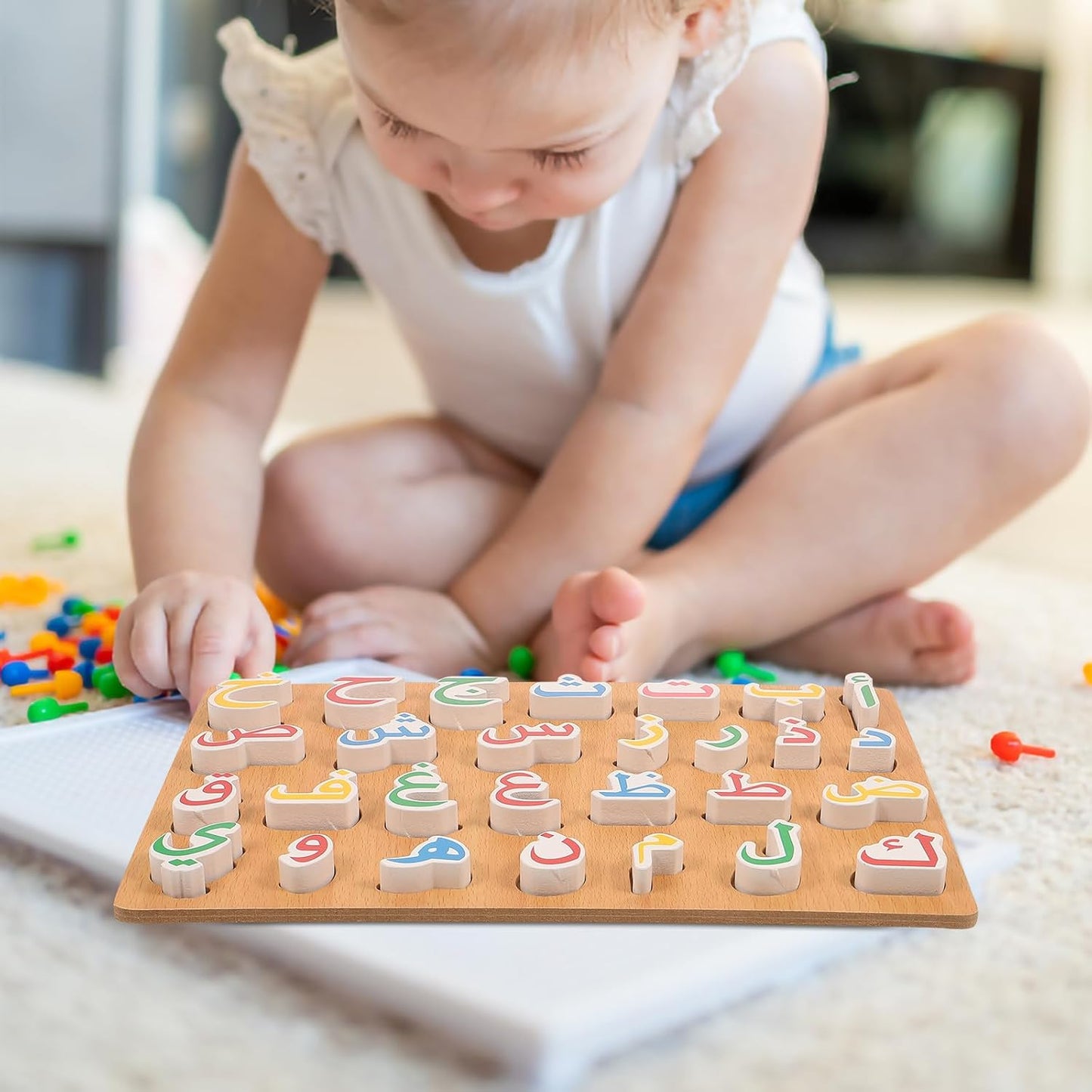TOYANDONA Arabic Alphabet Puzzle - Letter Shape Wooden Puzzles for Toddlers Kids Preschool Learning Activities