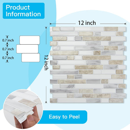 Art3d 10-Sheet Heavy-Duty Peel and Stick Backsplash, Waterproof Wall Tiles Stick on Kitchen Backsplash Living Space, Carrara Grey