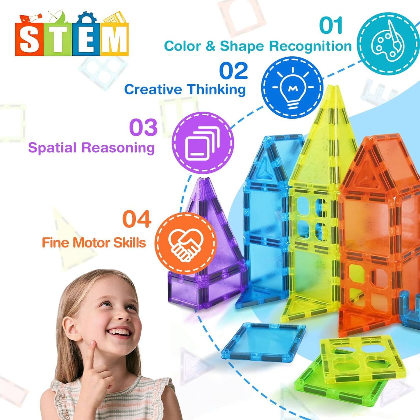 Magnetic Tiles 125PCS Magnetic Building Blocks Set 3D Magnet Tiles with 2 Cars STEM Educational Learning Construction Toys Kids Birthday Gifts for Preschool Toddler Boys Girls 3 4 5 6 7 8 9 + Year Old