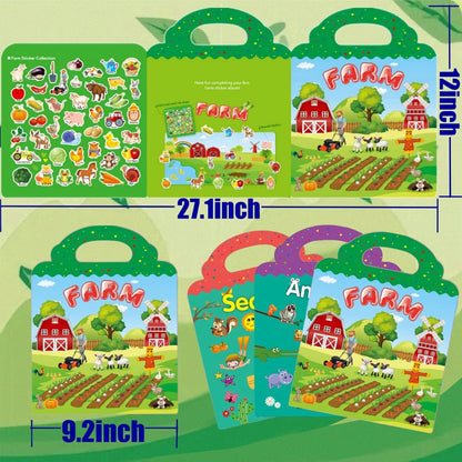 RUSON Reusable Sticker Book for Kids, 2 Sets Educational Learning Toys Travel Stickers Activity Books for Toddler Girls Boys Age 3+ Birthday Gifts - Vehicle & Dinosaur