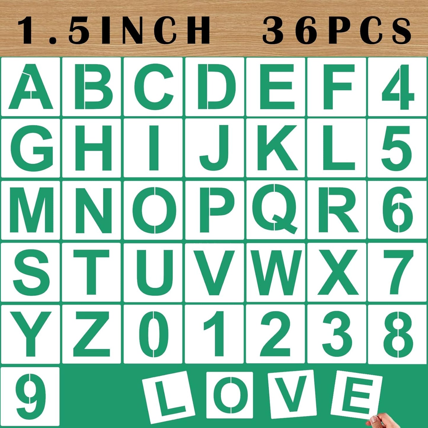 36PCS Letter Stencils 1 inch Reusable Plastic, Small Alphabet and Number Stencils for Painting on Wood, Wall, Fabric, Tracing, Rock, Chalkboard, Signage