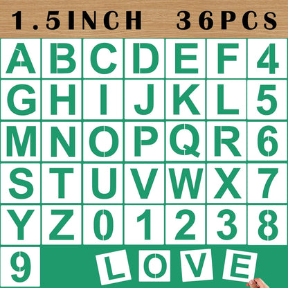 36PCS Letter Stencils 1 inch Reusable Plastic, Small Alphabet and Number Stencils for Painting on Wood, Wall, Fabric, Tracing, Rock, Chalkboard, Signage