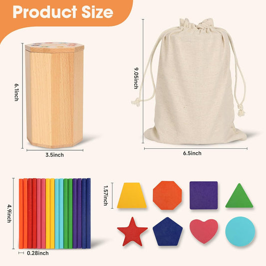 Montessori Toys for 1-3 Year Old: Wooden Learning Color Sorting Sticks Toys for Toddlers Age 1 2 3, Educational Fine Motor Developmental Sensory Matching Game Activities, 12 18 24 Month Kid Boy Girl