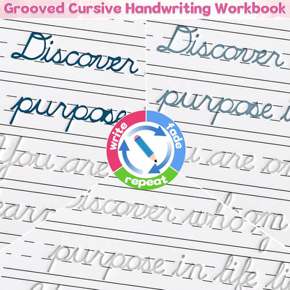 chiazllta Grooved Cursive Handwriting Workbook with Disappearing Ink Pens Magic Reusable Grooved Cursive Writing Practice for Beginners Kids Kickoff Student Workbook Homeschooling Supplies (Letters)