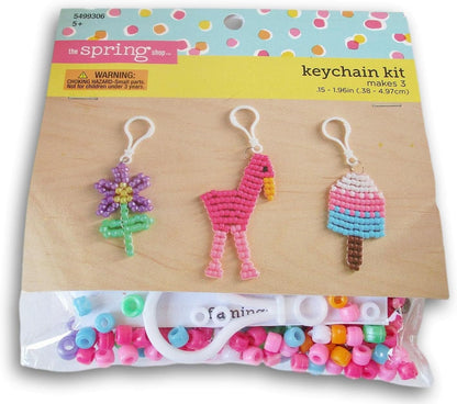 Keychain Craft Kit - Makes 3 Beaded (Flamingo, Flower, Popsicle)