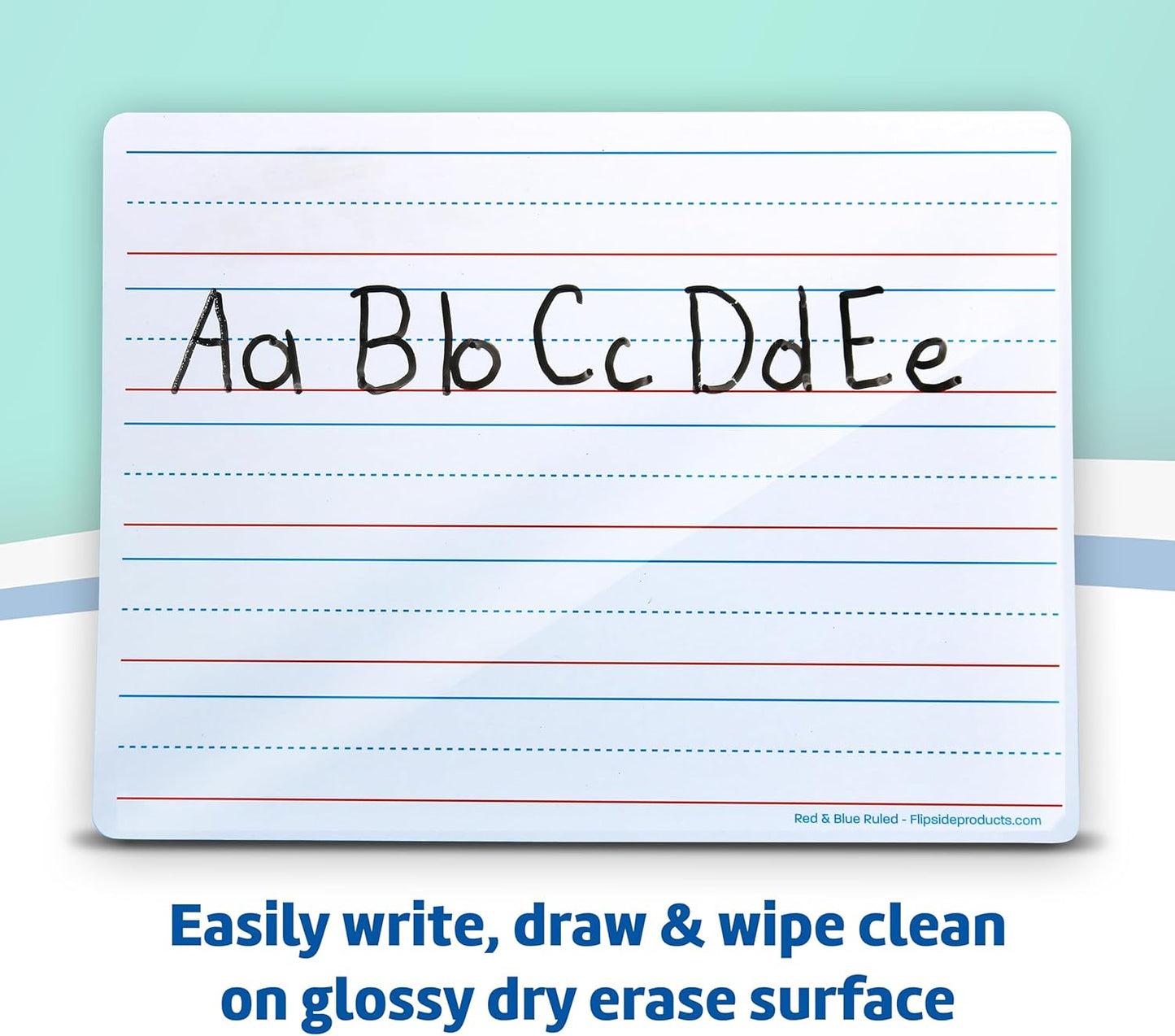 Flipside Products 9" x 12" Two-Sided Red & Blue Ruled/Plain Dry Erase Learning Mat, Flexible, Handwriting Practice, Education Learning, Lined, Economical - 12 Pack