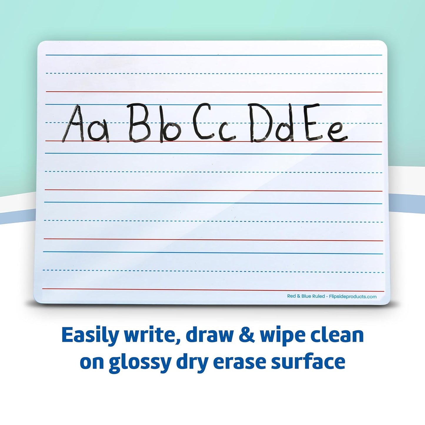 Flipside Products 9" x 12" Two-Sided Magnetic Red & Blue Ruled/Plain Dry Erase Learning Mat, Handwriting Practice, Education Learning, Lined, Economical - 24 Pack
