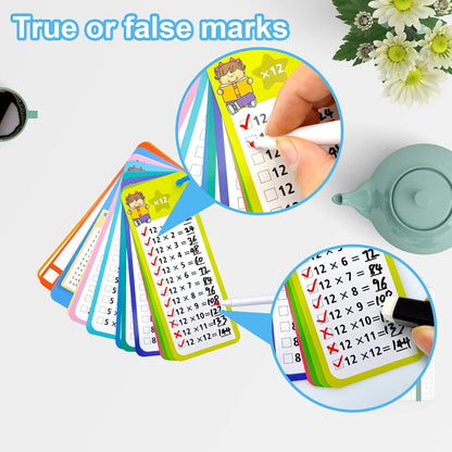 1-12 Math Flash Cards with 6 Dry Erase Pens, 15Pcs Big Multiplication Flash Cards + 36 Pcs Random Double-Sided Multiplication Practice Cards, Educational Math Flashcards for Kids Ages 6+