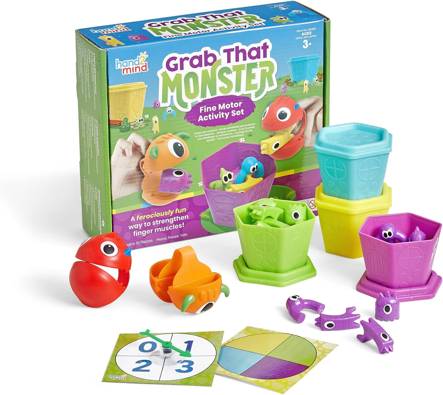 hand2mind Grab that Monster Fine Motor Activity Set, Occupational Therapy Toys, Pincer Grasp Fine Motor Skills Toys for Toddlers 3-4, Play Therapy Games for Kids, Preschool Learning Activities