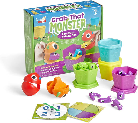 hand2mind Grab that Monster Fine Motor Activity Set, Occupational Therapy Toys, Pincer Grasp Fine Motor Skills Toys for Toddlers 3-4, Play Therapy Games for Kids, Preschool Learning Activities