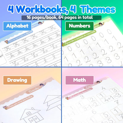 4 Magic Tracing Practice Books – Grooved Handwriting Arabic Copybooks for Kids, Reusable Writing Practice Workbooks Without Tears, Disappearing Ink for Toddlers Preschool Learn (Arabic)