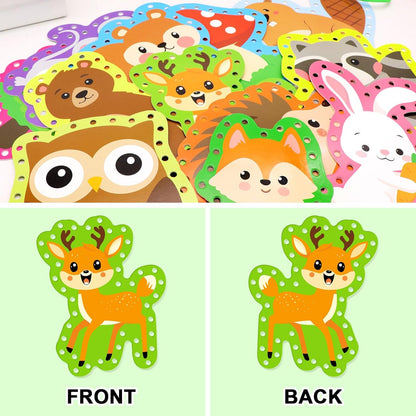 Omlisca Woodland Animals Lacing Cards for Kids 12 Pack Forest Animals Sewing Cards Owl Fox Bear Woodland Theme Party Decor Arts and Crafts Gifts for Toddler Preschool Developing Imagination Supplies