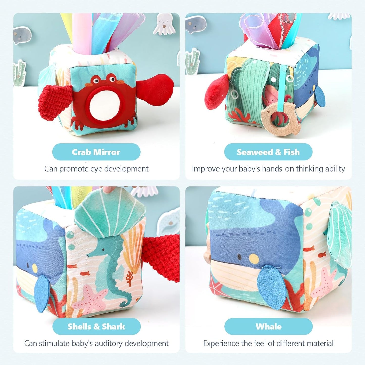 Youuys Baby Tissue Box Toy for Babies 6-12 Months, Montessori Sensory Toys for 1 Year Old Boy, Infant Toy with Crinkle Tissues & Fine Motor, for 6 9 12 18 Months Old Kids 1st Birthday