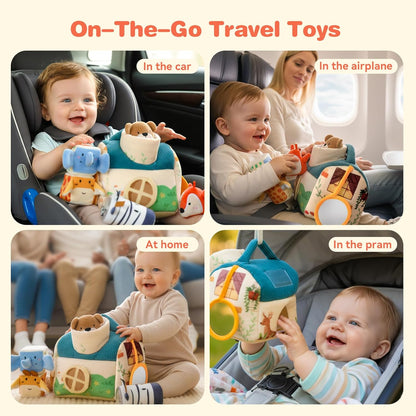 Youuys Travel Sensory Soft Barn Toys for Babies 6-12 Months & Toddlers 1-3 Year Old On-The-Go Montessori Stuffed Animal Plush Playset with Crinkle, Rattle, Safe Mirror Educational Gifts for Boy Girl