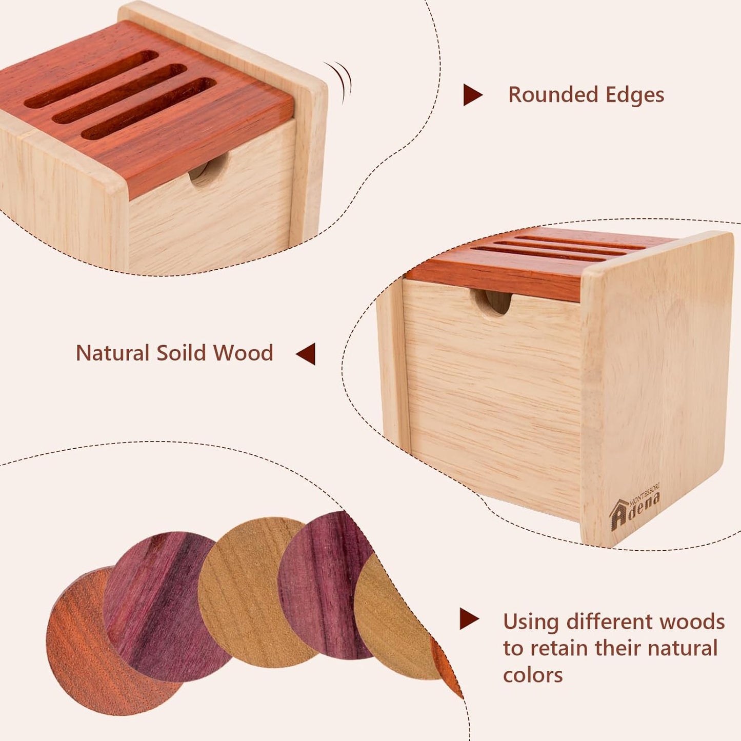 Adena Montessori Coin Box -Natural Wood Double-Sided Object Permanence Box Toy for 1-Year-Old Babies, Wooden Montessori Developmental Toy for 6-12 Month, Early Learning Gift