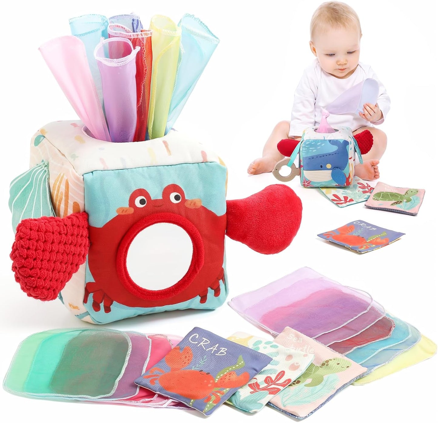 Youuys Baby Tissue Box Toy for Babies 6-12 Months, Montessori Sensory Toys for 1 Year Old Boy, Infant Toy with Crinkle Tissues & Fine Motor, for 6 9 12 18 Months Old Kids 1st Birthday