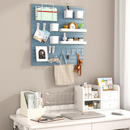 Peg Board Combination Kit, 4 Pegboards with 20 Accessories, Pegboard Wall Organizer for Office, Nursery & Home Storage, Key Holder, 25.6"x25.6" – Nail-Free Installation（White）