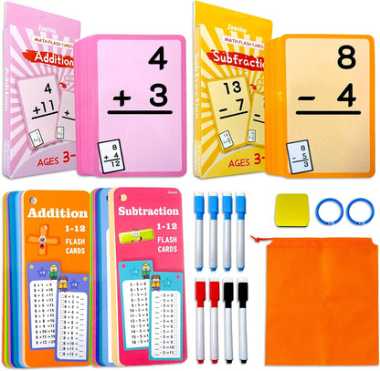 1-12 Math Flash Cards with 6 Dry Erase Pens, 15Pcs Big Multiplication Flash Cards + 36 Pcs Random Double-Sided Multiplication Practice Cards, Educational Math Flashcards for Kids Ages 6+