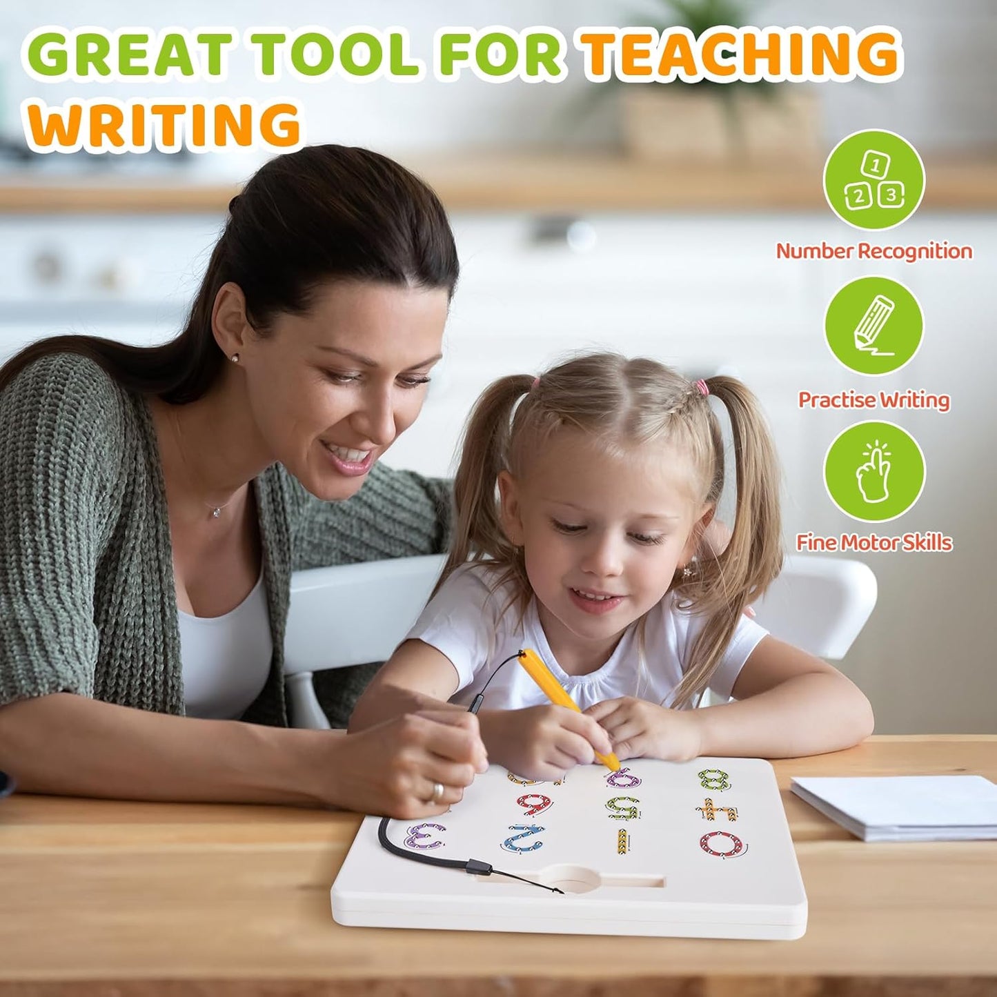 GAMENOTE Double Sided Magnetic Letter & Number Board Set - Alphabet & Numbers Tracing Board for Toddlers, ABC Uppercase & Lowercase Practicing, Math Learning, Educational Toys for Kids