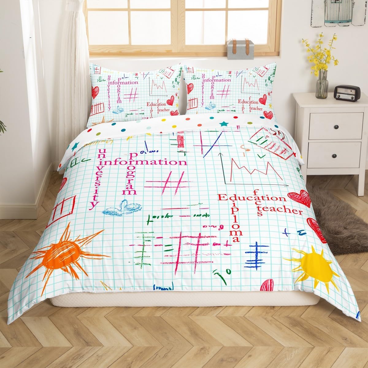 Erosebridal Science Theme Bedding Set Queen Size for Boys Girls Chemistry Periodic Table Print Duvet Cover Chemical Subject Theme Comforter Cover Teens Kids Math Science Atyle Bedspread Cover 3 Pcs
