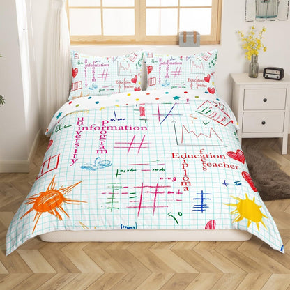 Erosebridal Science Theme Bedding Set Queen Size for Boys Girls Chemistry Periodic Table Print Duvet Cover Chemical Subject Theme Comforter Cover Teens Kids Math Science Atyle Bedspread Cover 3 Pcs