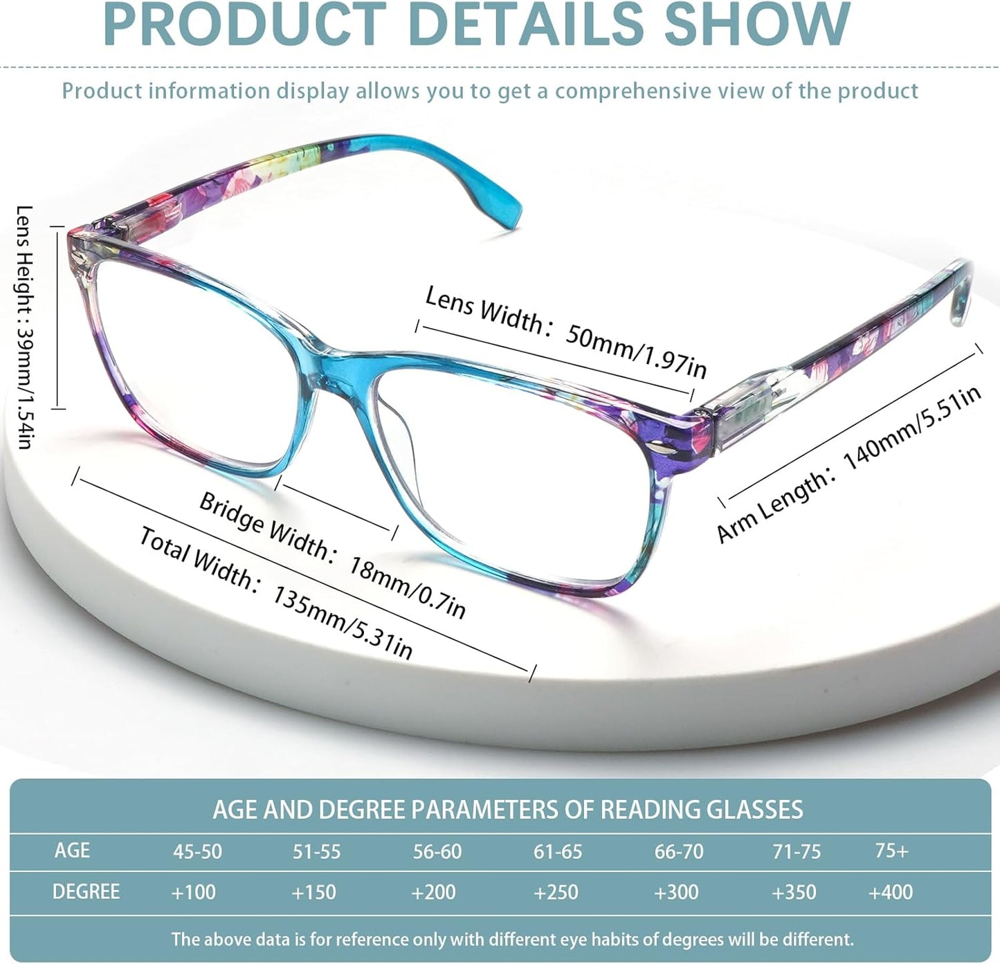 CLASAGA Progressive Multifocus Reading Glasses for Women, Pattern Print Blue Light Block Stylish Ladies Computer Readers