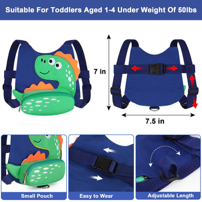 3 in 1 Toddler Harness Leash + Baby Anti Lost Wrist Link, Accmor Cute Dinosaur Child Safety Harness Tether, Kids Walking Wristband Assistant Strap Belt for Parent Boys Outdoor Activity (Black)