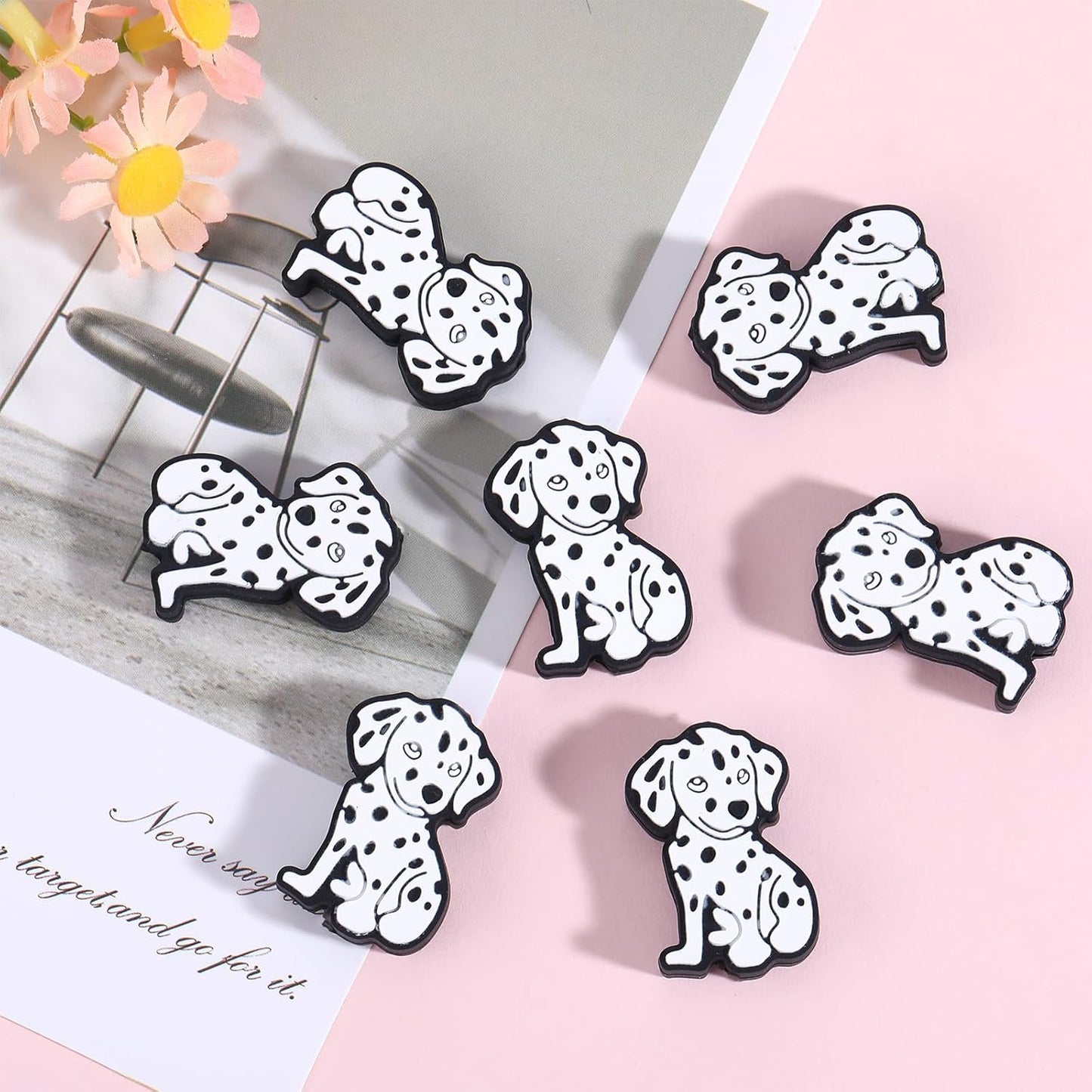 10Pcs Animal Silicone Beads for Keychain Making Cute Puppy Focal Beads for Pens Dalmatian Dog Animal Focals for Bracelets Necklace Earrings Jewelry Making