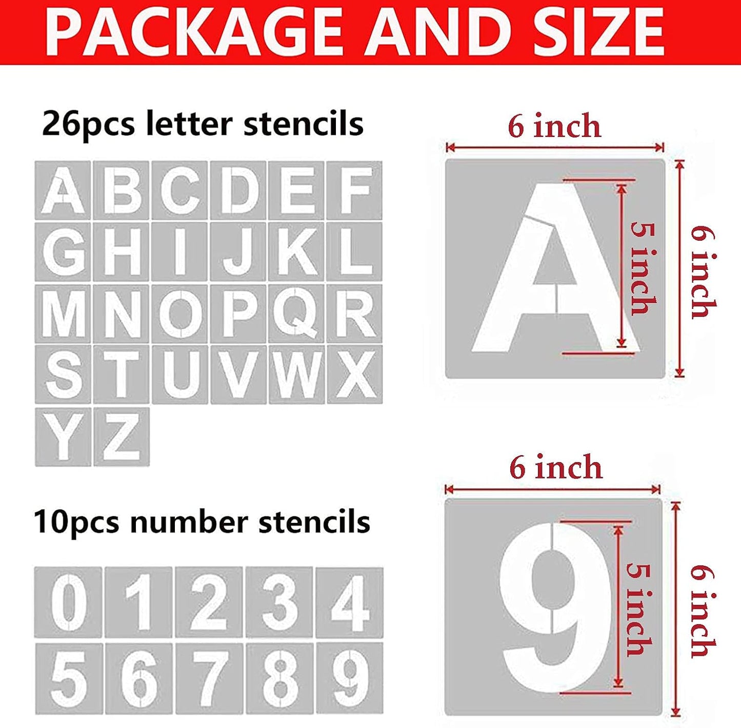 4 Inch Letter Stencils and Numbers, 36 Pcs Alphabet Art Craft Stencil, Reusable Plastic Templates for Wood, Wall, Fabric, Rock, Signage (4 Inch)