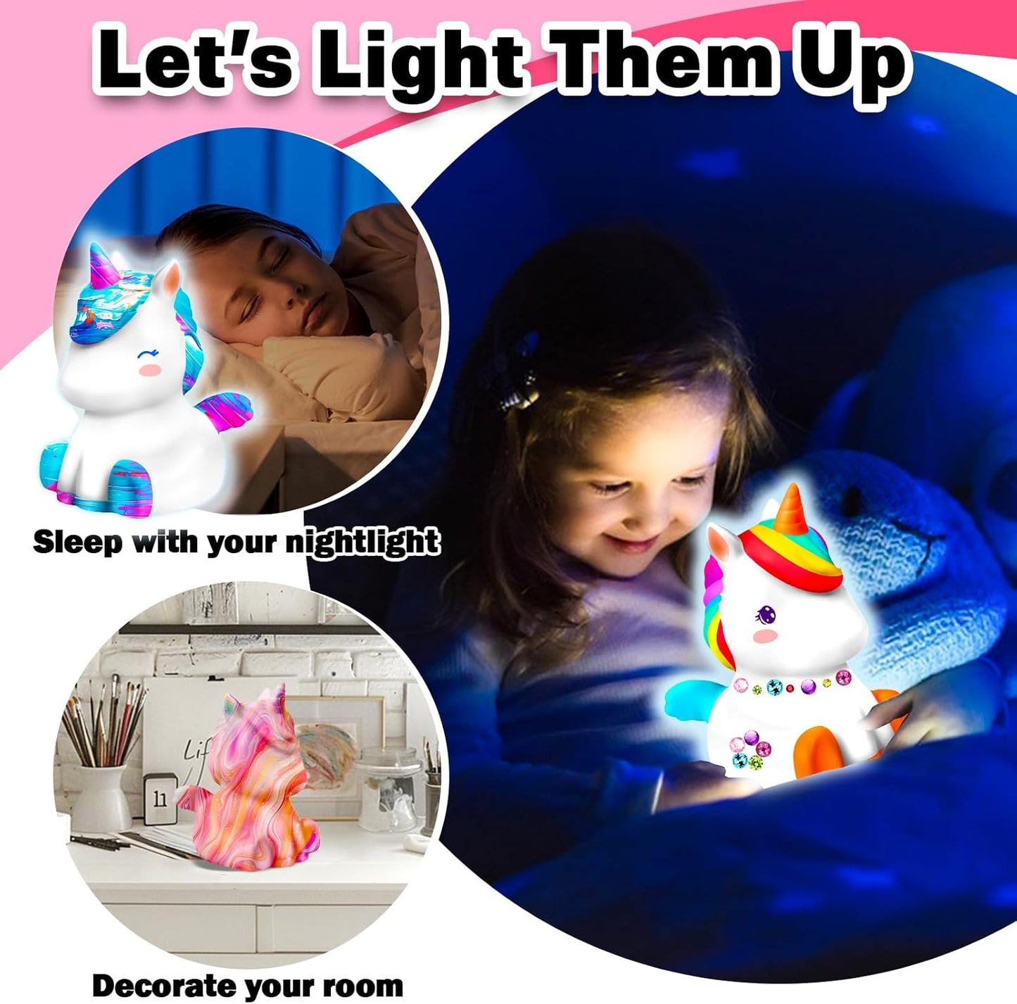 FUNZBO 4.3in Paint Your Own Dinosaur Lamp Kit - Arts and Crafts Supplies Painting for Kids Teens, DIY Night Light Dinosaur Toy for Boy Girl 3 4 5 6 7 8 9 10 11 12 Birthday Gift