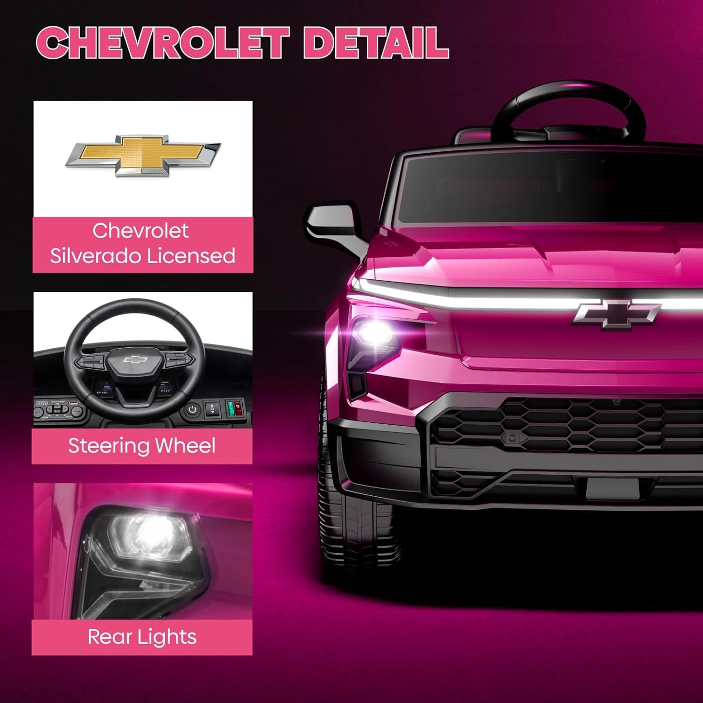 24V Licensed Chevrolet Silverado Electric Car for Kids, Ride on Toys for Toddlers with Remote Control, Soft Start, LED Lights, Music Player, Seat Belts, Easy to Assemble, Black
