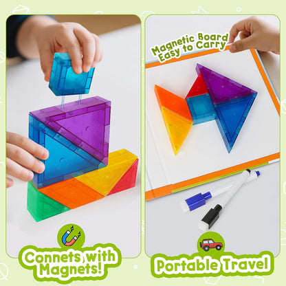 Travel Magnetic Tangram Puzzle - 3D Building Blocks for Road & Plane Travel STEM Toy with 360 Shape Dissection Puzzles & Brain Teasers, Educational IQ Gift for Kids & Adults