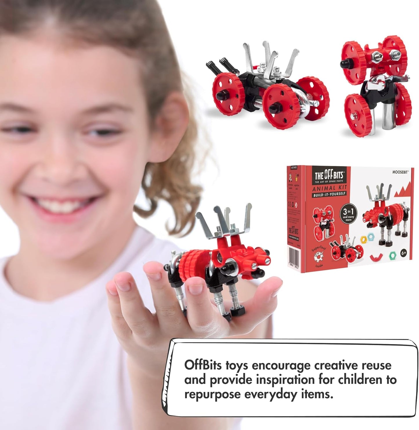 The Off Bits Erector Set: Animal Mini STEM Toys for Kids 6+, Toy Building Sets with Nuts & Bolts, STEM Building Toys Gifts for Boys and Girls (Blue Elephant)