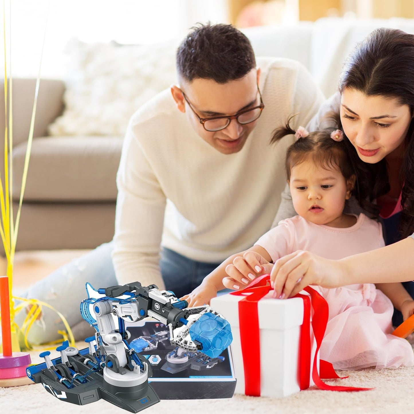 Hydraulic Robot Arm Kit STEM Building Projects Toy Science Kits 3 in 1 Children Hydraulic Mechanical Arm Toy Scientific Experiment for Kids Over 8 Years[Blue]