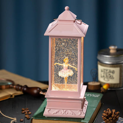 Snow Globe Lantern with Violin Girl – Shatterproof, Glitter Snowglobe 10 Songs Music Box, Led Light, USB or Battery Powered, for Girls Spring Day Gifts Birthday Home Decor Fall Decoration, Silver