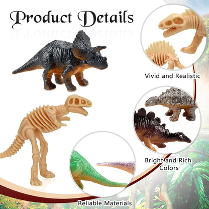 24 PCS Dinosaur Fossil Skeletons, Assorted Dinosaur Skeleton Figures, Mini Dino Figures for Science Dino Sand Dig Party Favor Decorations