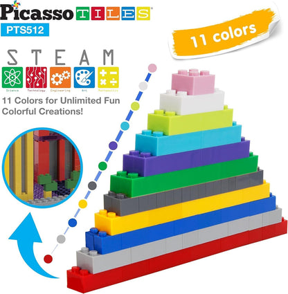 PicassoTiles 1016pcs Magnetic Tile & Building Brick Combo Construction STEM Toy Magnet Tiles for Creative Play Educational Toys for 3+ Large Bricks for Toddlers Compatible with Major Brands PTS1016