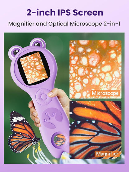 Microscope for Kids, Portable Digital Microscope with 500X Magnifying Glass, Handheld Camera Mini Pocket Magnification, Educational Christmas Birthday Gifts for Ages 4 5 6 7 8 9 10 11 12, Purple