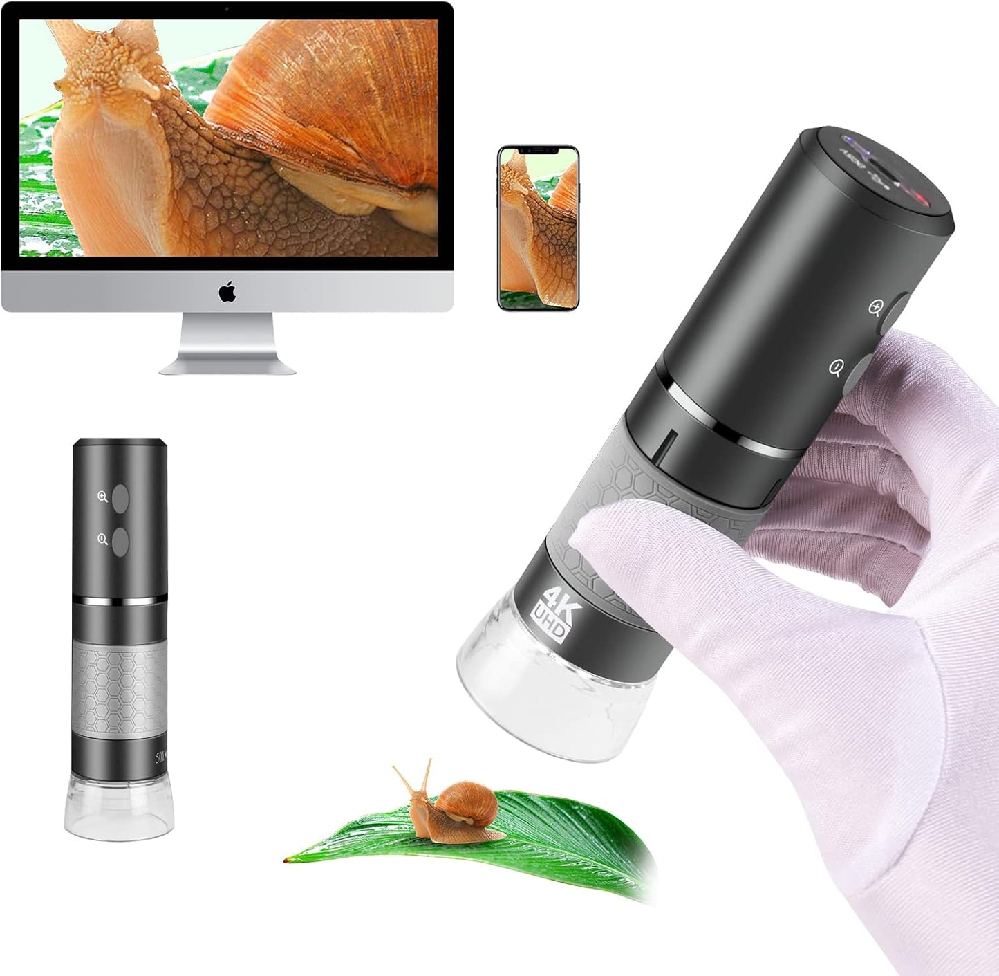 4K 3840x2160p WiFi Digital Microscope for iPhone Android Phone and Windows Mac PC, Wireless Handheld Microscope Camera, Portable Microscope with Metal Stand for Adults and Kids