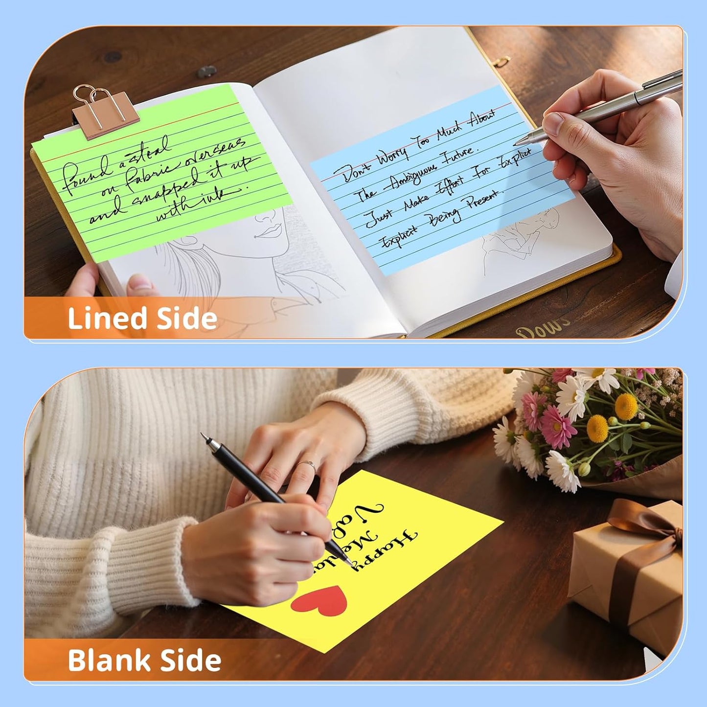 Index Cards 3x5 Inches, 300 PCS, Colored Flash Cards With Ring, Punched Lined Study Card Ruled Flashcards Notecards, Ruled Front And Blank Back, Note Card for School, College And Home