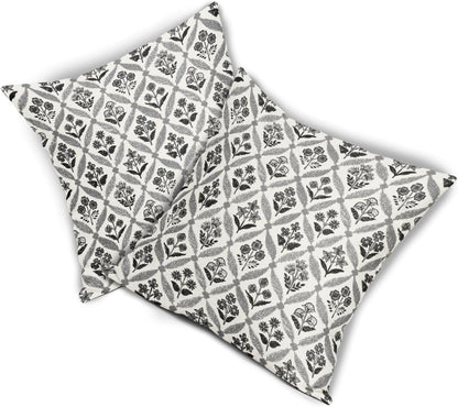 Blue Green Floral Block Print Pillow Covers 12X20 Set of 2, Flower Pattern Spring Summer Print Decorative Throw Pillow Covers Outdoor Farmhouse Seasonal Cushion Case Couch Sofa Bed Decor