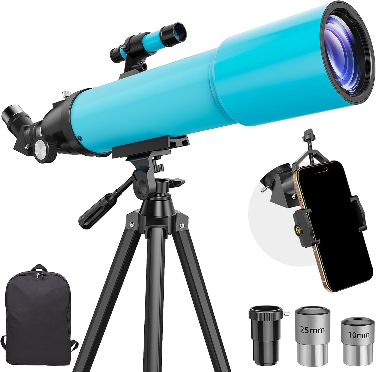 90mm Refractor Telescope for Adults & Kids 8+: 150X High Power, 500mm Focal Length, Professional Astronomical Scope with 133cm Tripod for Stargazing, Xmas Toy Gift for Beginners Boy Girls