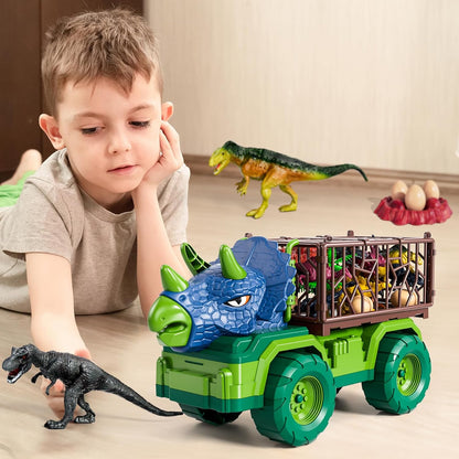 Dinosaur Truck for Kids 2-4, Dinosaur Action Figure Toys for Toddler 3-5 with 8 Dinosaur Figures, Play Mat, Egg, Tree, T-Rex Transport Car Carrier Birthday Gifts Toys for Boys 2 3 4 5 6 Year Old