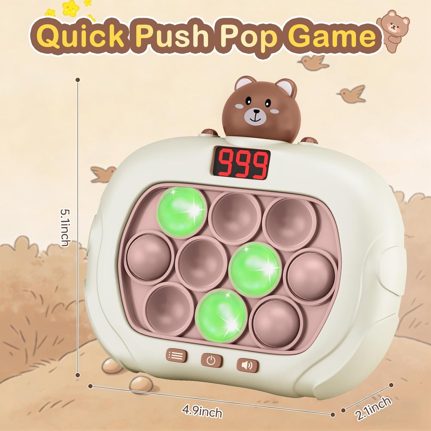 Narotood Quick Push Pop Game - Light Up Bubble Fidget Toy for Kids & Adults, Handheld Puzzle Game Sensory Toys, Great Gift for Christmas, Easter & Birthdays for Boys and Girls Ages 3-12 (Bear)