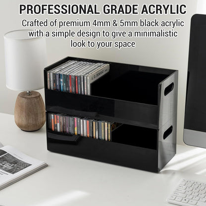 MyGift Modern Premium Clear Acrylic Stackable CD Holder Rack with Cutout Carrying Handles, Compact Disc Jewel Case Display Crate, Media Storage Organizer