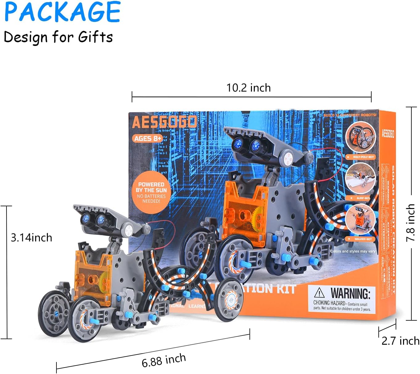AESGOGO STEM Projects for Kids Ages 8-12, Solar Robot Science Building Kits, Birthday Gifts for 8 9 10 11 12-16 Year Old Boys Girls Teens, Robotics Powered by Sun or Battery(Not Include).