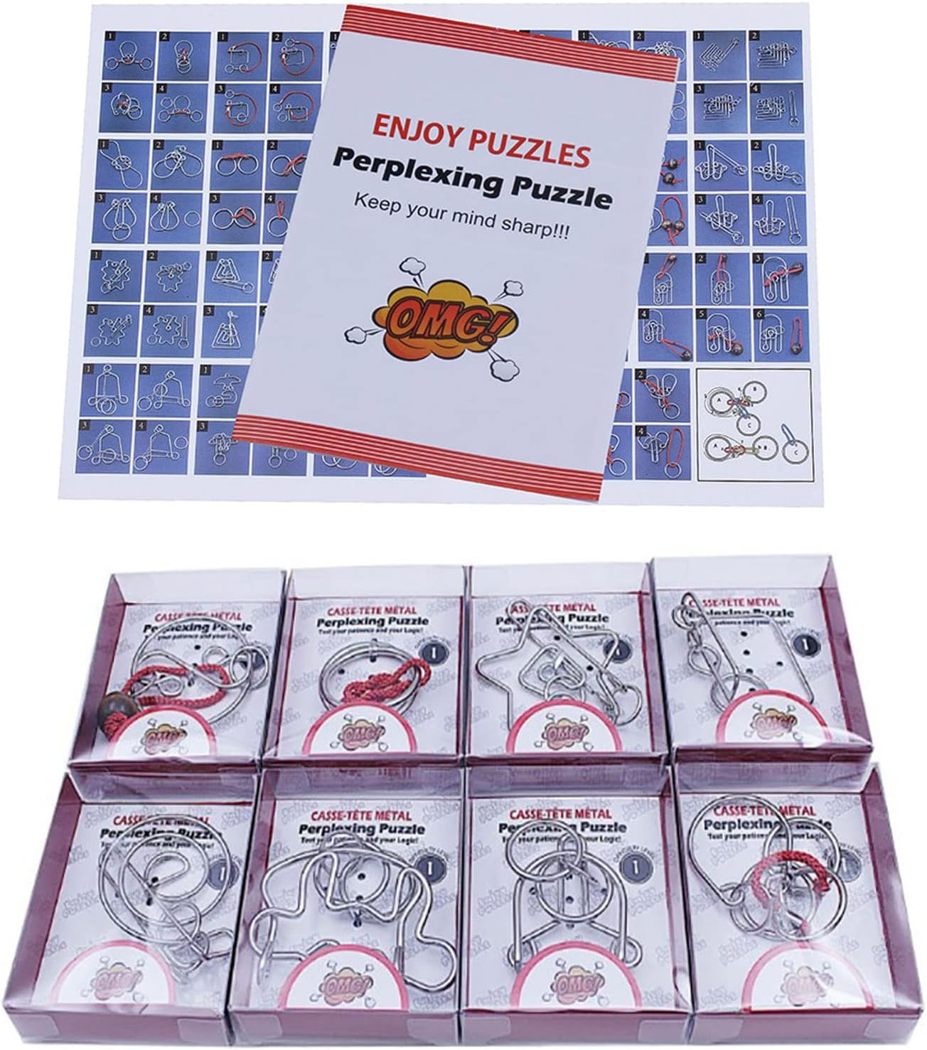 VolksRose 24pcs Brain Teaser Metal Wire Puzzles, Classical Mini Metal Puzzles Set, Mind Smart Game IQ Challenge Puzzle Games, Educational IQ Test Toy Lock Puzzle Gift for Adults Kids Teenagers