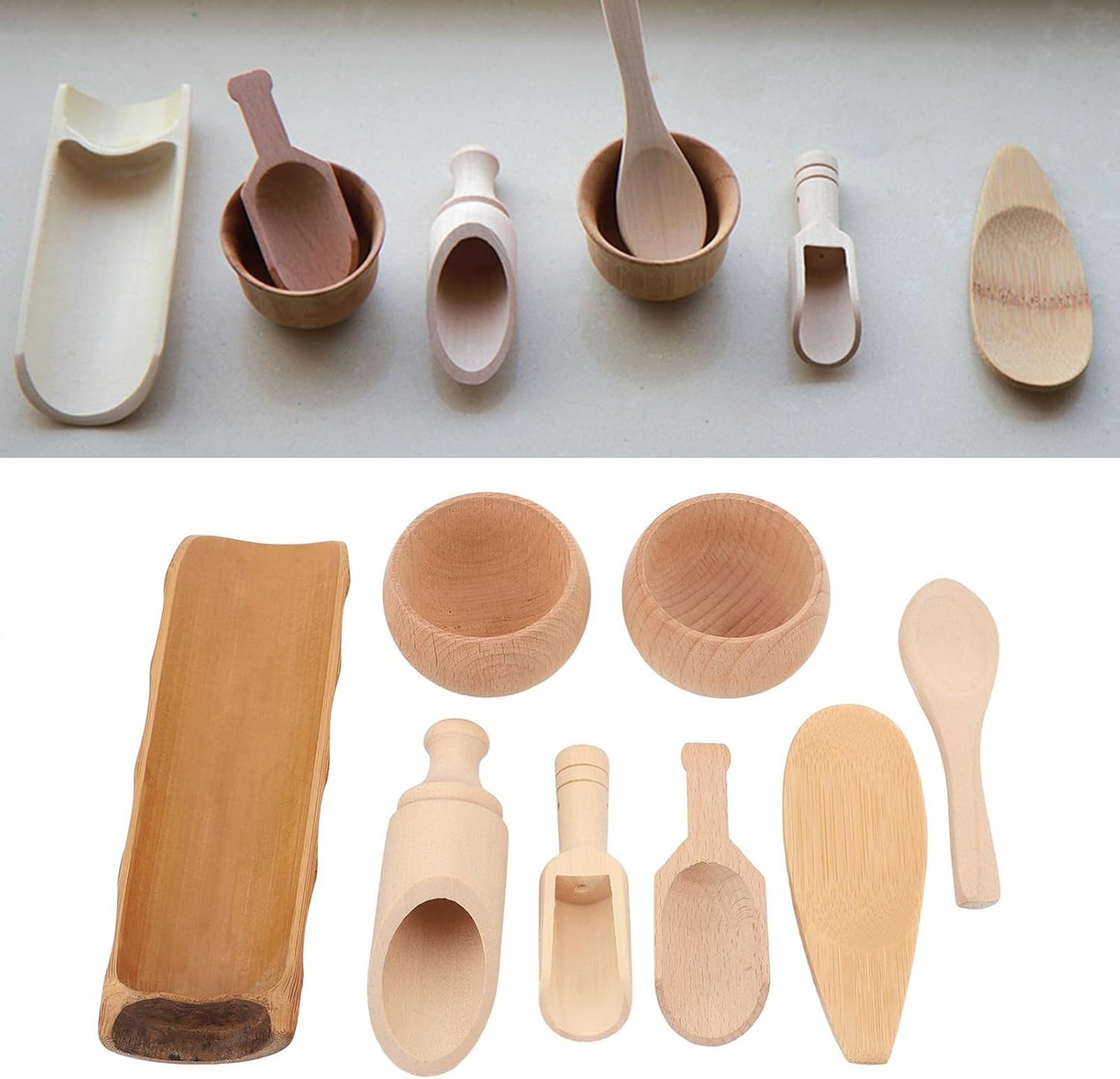 Dan&Dre Sensory Bin Tools Toy, Wooden Bowls Scoop Toys for Fine Motor Learning and Sensory Play, with Smooth Edges for Toddlers