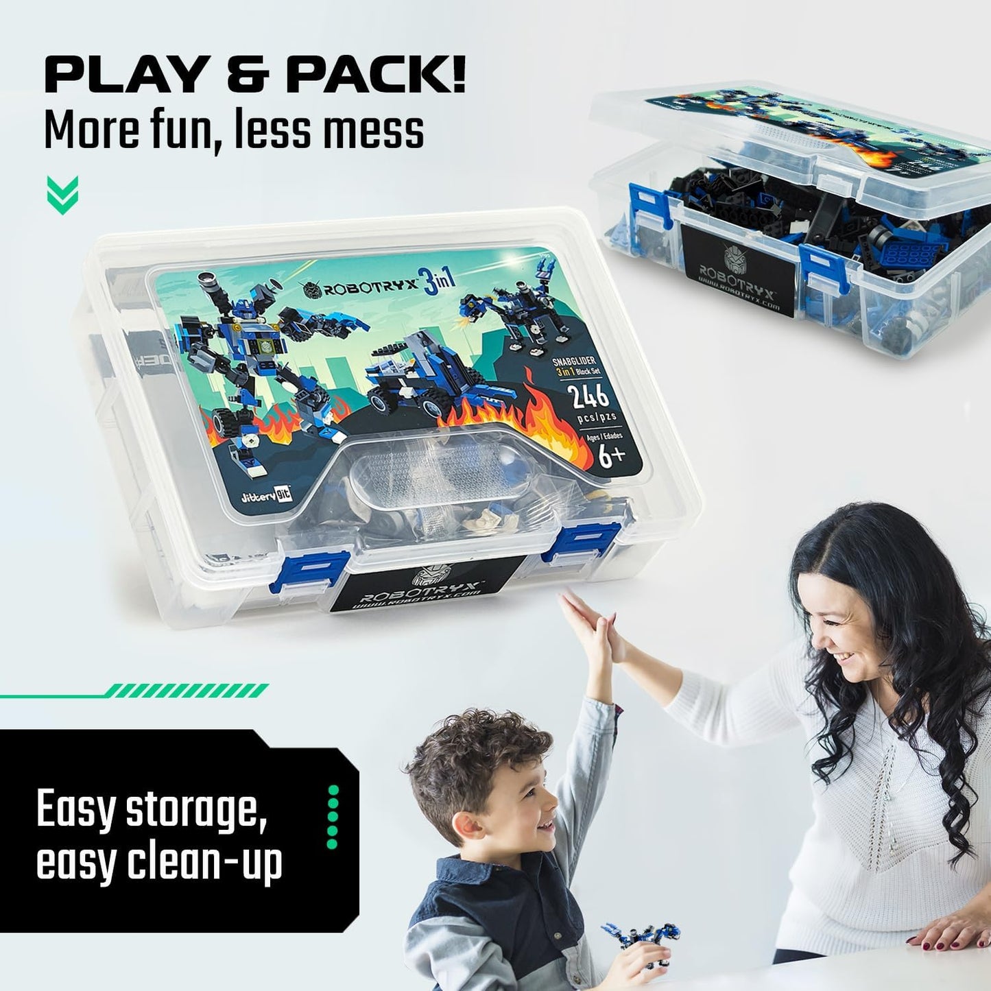 JITTERYGIT Robot Army Buildable Mech Soldier Glow in The Dark Gift Toy Set, Helicopter Military Creative STEM Project, Dinosaur Building Bricks Kit for Kids Ages 6-11 Years Old